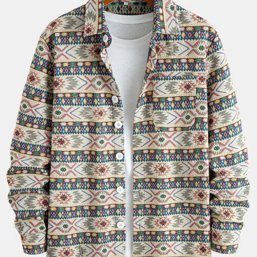 Men's Textured Jacquard Striped Vintage Classic Jacket Coat, All Season Stripe Pattern Jacket, Casual Woven Jacket, Sports Casual Jacket, Long Sleeve Casual Sporty Fitted Design with Pockets, Button Front Shirt Collar Outerwear for Daily Wear, Menswear