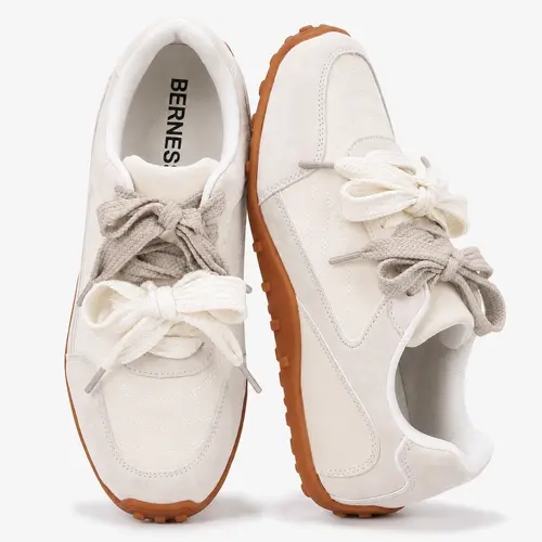 BERNESS Lacey Women's Oversized Butterfly Bow Casual Retro Paneled Lace-Up Walking Shoes - Lightweight Basic Colorblock Athletic Sneakers with Gum Sole