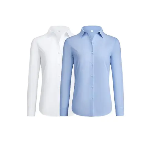 2-Pack Siliteelon Blouse Casual Soft Lightweight Women's Long Sleeve Breathable All-Season Slim Fit Button Down Shirts