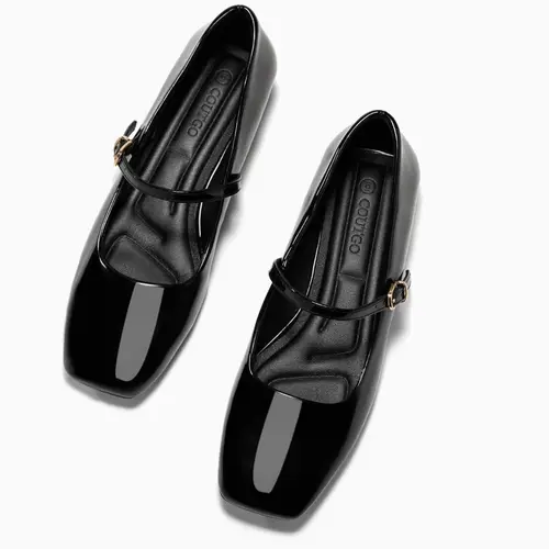 Coutgo Women's Mary Jane Flats Closed Square Toe Ballet Flat Dressy Comfortable Slip on Shoes