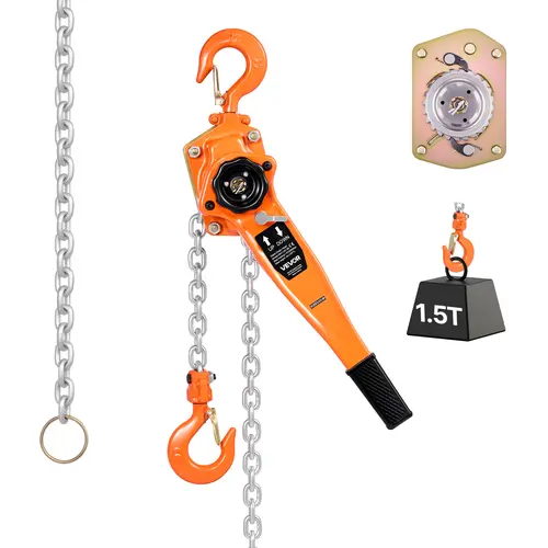 【Summerfinds】VEVOR Manual Lever Chain HoistTools and Gadgets1-1/2T 3300LBS Capacity Heavy Duty Come Along10FT Lift G80 Alloy Steel ChainDual Pawl Mechanical Brake360°Rotating Hooksfor Warehouse Construction, Tools And Gadgets
