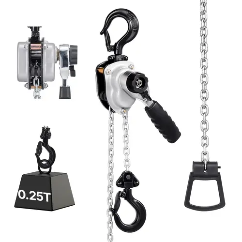 VEVOR Manual Lever Chain Hoist Hand Winch, 1/4T 550 lbs Lift, 10FT 4 mm Galvanized G80 Steel Chain, Dual Pawl Brake Secure System, 360° Rotating Hooks & Handle, Compact & Powerful Design, Construction Warehouse Tool, Corrosion-Resistant
