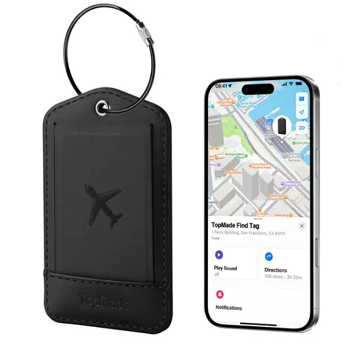 Smart Luggage Tag with Apple Find My(IOS only), Premium Leather Luggage Tags for Suitcase, Travel Bags, Backpacks, Anti-Lost Suitcase Tag Tracker for Travel with Privacy Name Card, Rechargeable Black Bluetooth,back to school,back to school haul