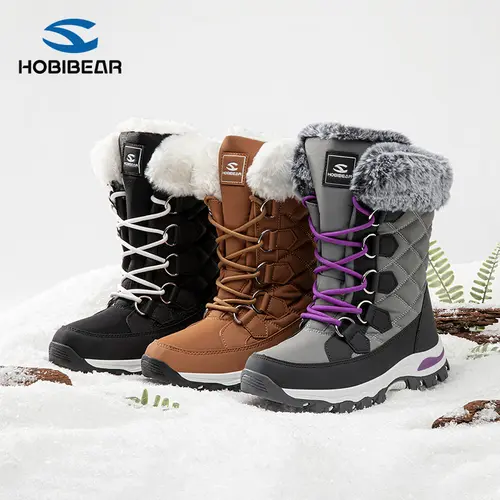 HOBIBEAR Women's Winter Snow Boots - Unisex Long Plush Windproof Cotton Footwear for Outdoor Skiing,shoes for back to school,back to school shoes