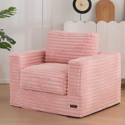 MAXYOYO Large Bean Bag Chair - Boneless Couch Convertible to Floor Sofa with Pillows & Armrests, Plush Sofa Couch for Bedroom & Living Room, Pink