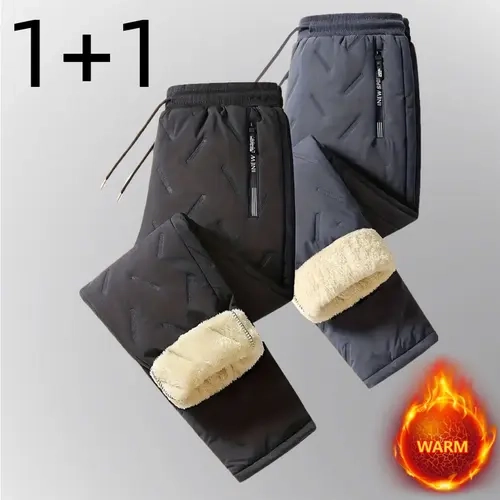 Male Normal Type 2-Pack Polyester Fiber Thermal-Lined Windproof Fleece Jogger Trousers, Fall Winter Warm Workout Joggers Pants, Casual Athletic Bestselling Bottoms