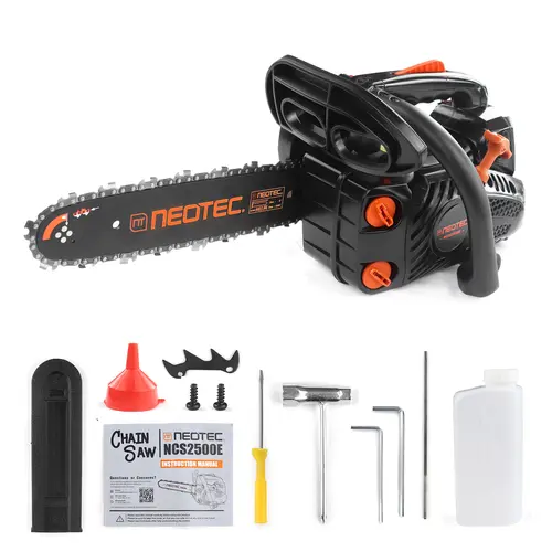 【summerfinds】NEOTEC 25.4cc 12'' Top Handle Gas Chainsaw NCS2500E, 2-Stroke Lightweight Portable, Easy Start, Fuel-Efficient for Tree Cutting & Wood Pruning, Ideal for Women & Elderly Users