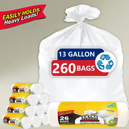 13gal Sturdy Durable Trash Bags, 208-Count Trash Pack, Leak-Proof, Odor-Resistant, Expandable Plastic Bags, Disposable Home Supplies for Stockup, Indoor/Outdoor Use, Durable Trash Bag