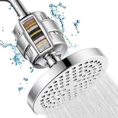 Filtered Shower Head Set 20 Stage Shower Filter - Reduces Chlorine And Heavy MetalsHigh Pressure Showerhead Filter With 6" Round, Luxury Polished Chrome
