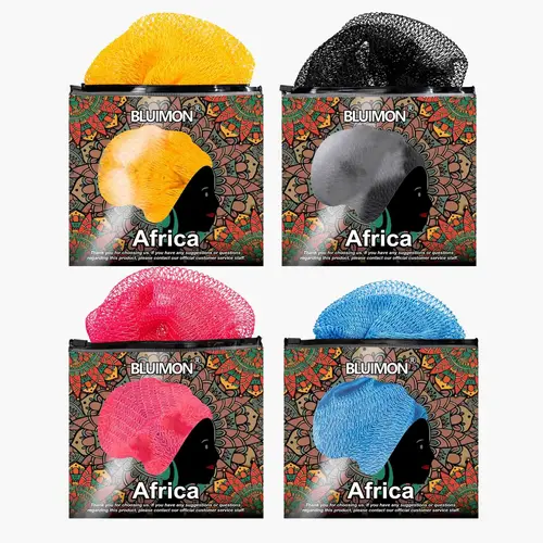 4-Pack African Net Sponge Family Bundle - Authentic Ethically Sourced from Nigeria, Exfoliating Bath Washcloth, Foldable, Adjustable, Whole Body Dead Cell Removal Bath Body Scrubber