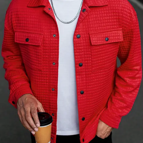 Men's Fashionable Button Front Collared Coat with Flap Pockets, Loose-Fit Casual Thick Knit Fabric Long Sleeve Jacket for Fall & Winter, Perfect Menswear Outerwear for Any Occasion, Casual Jackets, Autumn Winter Wear