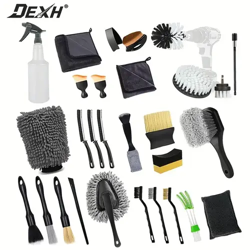 28-Piece Car Detailing Kit Car Detailing dust Brush Set Auto Detailing Drill Brush Set Car Detailing Brushes Car Accessories Car Detailing Tool Kit Suitable for Interior Exterior Wheels Windshieldcar wash accessories Car Cleaning Kit, Car Detailing Produc