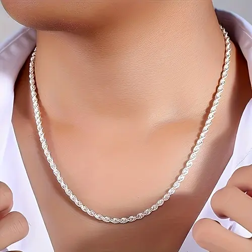 Women's 925 Sterling Silver 2-Piece Twisted Rope Chain Necklace and Bracelet Set - Basic Unisex Rope Chain Jewelry Sets, Classic Elegant Non-Mosaic Plated Accessory, Elegant Enough for Daily Outings or Gifting