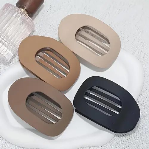 Women's 4-Piece Solid Color Oval Acrylic Hair Clip Set - Large Frosted Matte Finish Feels Smooth No-Trace Flat Clips for Thick Hair, Elegant Minimalist Claw Cut-Out Bow Design, Light to Wear, Acrylic Clips, Light To Wear, Long Hair Clips, Claw Clip, Flat
