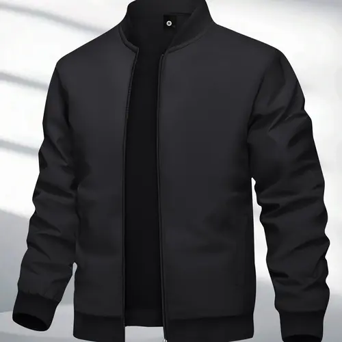 Men's Jacket Spring and Autumn New Sports Coat Baseball Collar Flight Jacket Casual Outdoor Running Jacket Fashionable Retro Zip-Up Cardigan Simple Solid Color Basic Style with Pockets Men's Baseball Jacket
