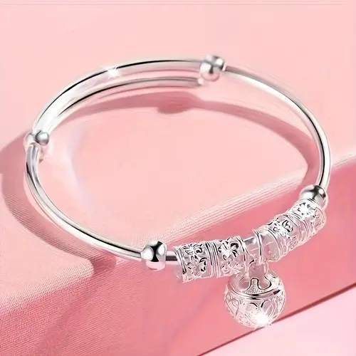 Women's 925 Pure Silver Bracelet - Elegant Lace Pattern with Pendant Charm, 6cm Aesthetic Bracelets & Bangles, 925 Jewelry for Daily Wear & Valentine's Day Gift