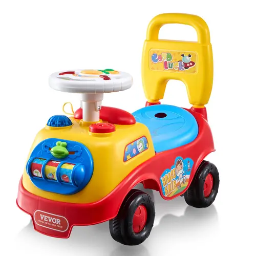 VEVOR Plastic Ride On Push Car with Wheels for 1-3 Years Toddlers, Sit-to-Stand Racer Toy, Music Steering Wheel, Horn, Tidy Underseat Bin, for Boys Girls#BacktoSchool