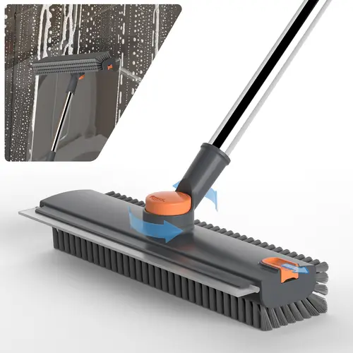 GLUMZRK Heavy Duty 3-in-1 Rotatable Long Handle Floor Scrub Brush - Adjustable Stainless Steel Handle, 360° Bristle, Smooth Multi-Surface Tool for Tile, Concrete, Bathroom - Home Cleaning Supplies