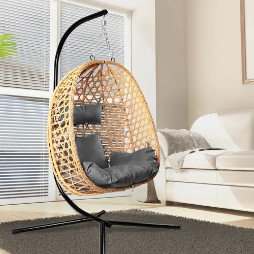 Premium Egg Patio Swing Chair, All-Weather Wicker, 350LB Capacity & Included Cushion,Summervibes
