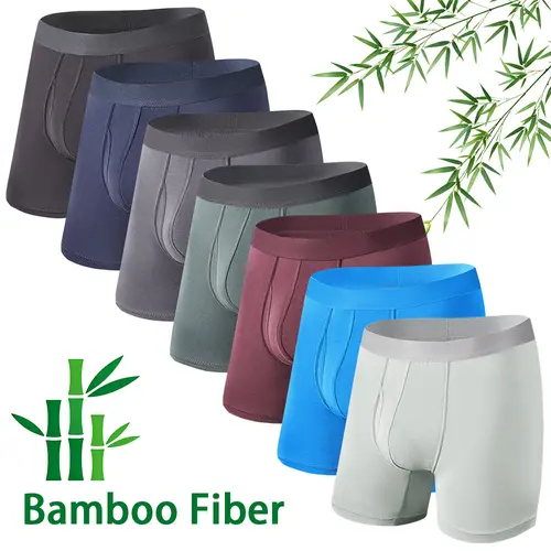 {Buy 7 Get 7 Free} Men's Classic Bamboo Fiber Boxer Briefs Pack - Open Crotch, Mid-Rise, Long Leg, Breathable Menswear Underwear for Father, Outdoor, Day Use, All-Season Daily Wear, Plain