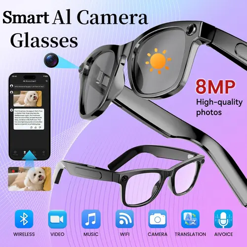 AI Smart Glasses for Men & Women, Bluetooth Sunglasses with Translator, Audio Glasses with Chat GPT, Music Playback & Hands-Free Calls, UV & Blue Light Protection, Blue Light Glasses, Cool Gifts For Guys, Wearable Smart Glasses