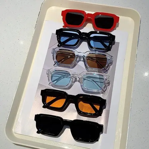 Women's & Men's Stylish Vintage Rectangle Sunglasses - 6-Pair UV400 Lens Eyewear, Trendy Look Fashion Accessories for Unisex Use