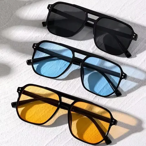 Unisex Vintage Square Full Rim Plastic Sunglasses (3pcs Set) - Men's Sunglasses, UV400 Protection, Black Lenses, Stylish Fashion Eyewear Accessories