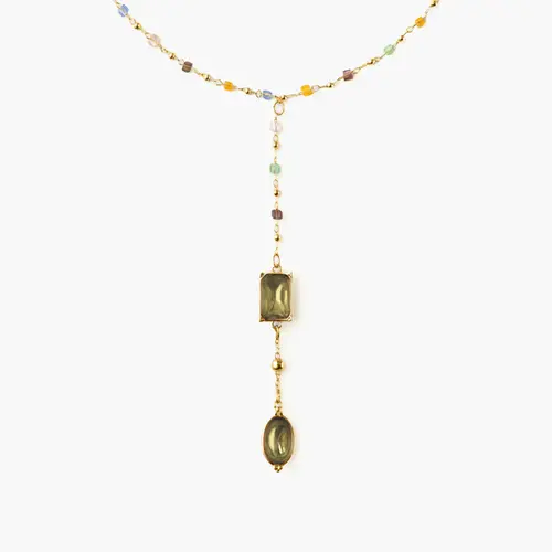 en route 18K Gold Plated Celestial Lariat Necklace in Gold, Chic Colorful Stone Jewelry in Lariat Style, Versatile Jewelry for Layering, Everyday Wear or Statement Styling #SpringStatements