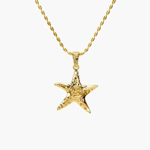 en route 18K Gold Plated Gold Starfish Necklace, Ocean-inspired Textured Details, Perfect for Layering on Vacation Beach Outfits or Relaxed Resort Looks