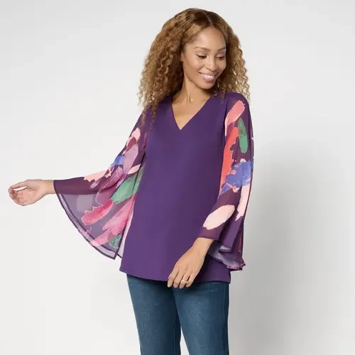 Brandis Dress Out Loud Autumn Abstract Breezey Sleeve V-Neck Top