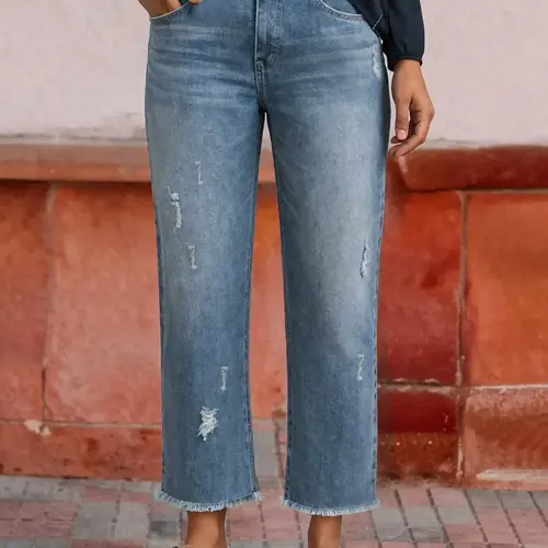 Women's High Waist Loose-Fit Denim Jeans, Casual Streetwear Plain Surface H-Type Pants, All-Seasons Wearable, Perfect for Outing and Summer