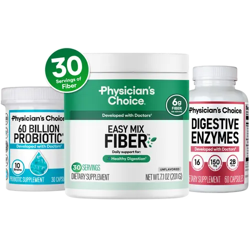Physician's Choice Daily Gut Essentials Bundle: Digestive Enzymes + 60 Billion Probiotic + Easy Mix Fiber for Digestive & Regularity Support