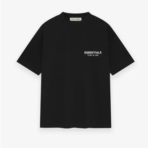 (OVER SIZE) Fear of God Essentials Classic Short Sleeve Tee Jet Black Men's Fashion Top with Logo Print OVER SIZE (SS25) Oversized Fit | Size Down Recommended
