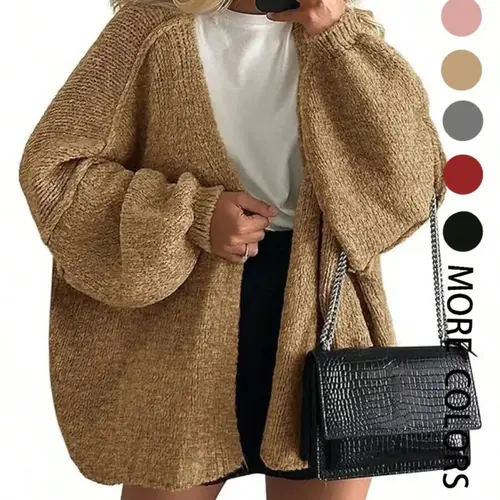 New Fashion Oversized Loose Casual Knit Cardigan, Lazy Style Lantern Long Sleeve Solid Color Sweater Cardigan, Versatile Soft Comfortable Knitwear for Daily Wear