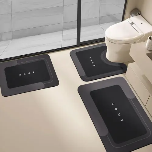 3PCS Diatomite Bathmat Set - Modern Diatomite Bathroom Mat with Quick-Dry, Super Water-Absorbent Surface, Rubber Anti-Slip Backing, Comfortable Durable Design for Indoor Bathroom, Kitchen Sink Daily Use, Easy-to-Clean Letter & Rectangle Mats