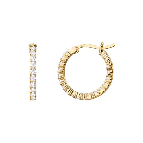 PAVOI 14K Gold Plated 925 Sterling Silver Post Cubic Zirconia Hoop Earrings for Women - Elegant Inside Out CZ Stone Hoop Earrings