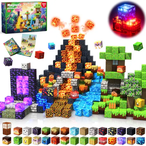 300 PCS 0.8inch Magnetic Blocks with Light Blocks - Easter Toys for Kids, Boys and Girls, Magnetic Building Blocks Cubes, Stacking Magnets, Birthday Gifts for Boys and Girls Age 3+ Years Old Summervibes,summerwins, Interlocking Building Block, Buildable B