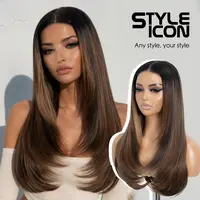STYLE ICON 24 inch Multi-Layer Long Black Straight Hair Wig 6x4 Pre-Cut Lace Long Layered Hair Synthetic Free Part Wig Wear and Go Glueless Wig (JINI)