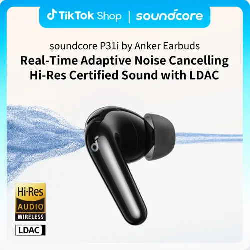 soundcore P31i True Wireless Earbuds by Anker, Real-Time Adaptive Noise Cancelling, Hi-Res Sound, 50H Playtime, Bluetooth Earbuds, Spatial Audio, Fast Charging, IP55 Water Resistant, In Ear #tiktokshopsummersale
