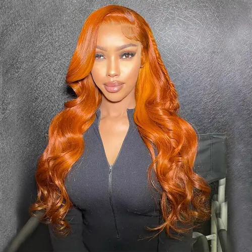 Hot Star 350# Color 13x6 Body Wave HD Transparent Lace Front Wigs Ginger Orange Human Hair Pre Plucked 180% Density with Baby Hair Brazilian Straight Human Hair Wig for Women
