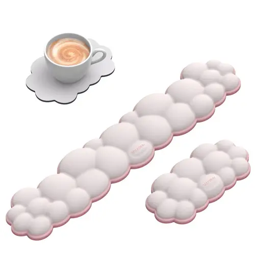Vaydeer Ergonomic Memory Foam Cloud Keyboard Wrist Rest - Non-Slip, Official Setup, Creamy PC Office Accessories, Ergonomic Wrist Rest Mouse Pads for Computer Laptop Gaming, Girly Desk Accessory