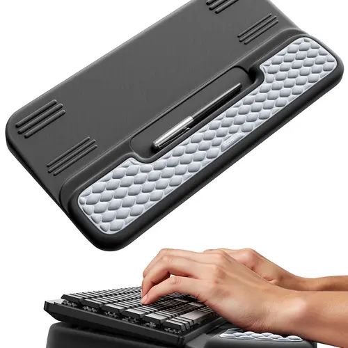 VAYDEER Ergonomic Keyboard Stand with Silicone Breathable Soft Memory Foam Cloud Wrist Rest, 2 Adjustable Angles, Anti-Slip Surface, Dual Stability, Pen/Earbuds Slot, Desk Office Accessory for Office Workers, Triple Relief