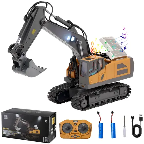 【FathersDayGift】VEVOR RC Excavator Toy, 11-Channel 1:20 Scale Remote Control Digger with Lights & Sounds, Full-Functional Durable ABS Material Vehicle, 2 Rechargeable Batteries, Kids' Birthday Present, Rc Excavators
