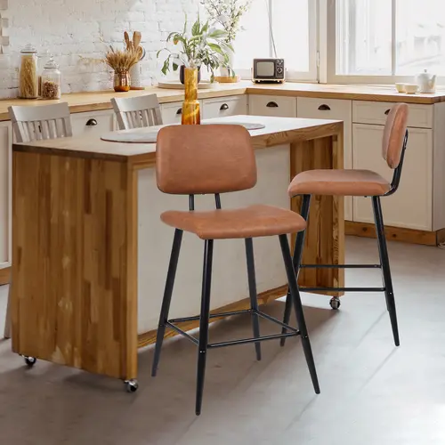 ERMNOIS 26-Inch Counter Height Bar Stools, Modern Faux Leather (PU Leather Chair) Upholstered Kitchen Island Chairs with Backrest, Metal Legs, Backrest Home Bar Furniture for Mid-Century Farmhouse Styles, Barstools