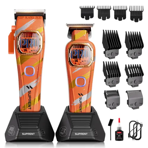 SUPRENT Barber Clipper-8500 RPM Motor Thermally Stable Ceramic Blade Cordless Hair Trimmer Set for Barbers with Charging Base Premium Hair Clipper Kit Gift for Men