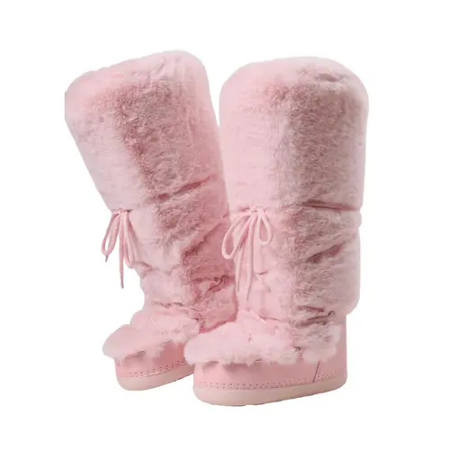 EROCALLI Women's Cute Faux Fur Knee-High Snow Boots, Shoes for Women with Insulated Cotton Sponge Lining, Lace-Up Fit Hugs Your Foot, Water-Resistant Anti-Slip Rubber Sole for Outdoors, No Heel