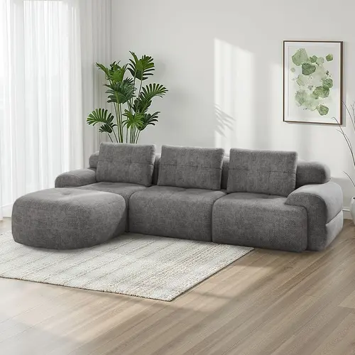 [DealsForYouDays - 2 PGKS] 112'' Sage Green Modular Sectional Sofa with Chaise Full-Foam Structure Woven Texture Upholstery Oversized Modern Couch for Living Room Compression Packaging Design,Gifts for the Whole Family: Husband & Wife, Mom & Dad
