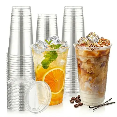 Kesaplan 50/100 Pack 24oz Clear Plastic Cups with Strawless Sip Lids, Disposable Iced Coffee Cups with Lids for Party, Plastic To Go Cup for Cold Drinks Smoothie Milkshake Soda Wedding Events Catering
