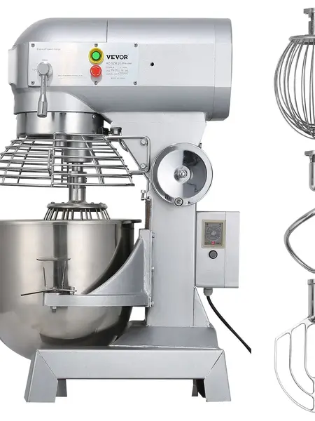 【Father's Day】VEVOR Commercial Food Mixer 15Qt 600W 3 Speeds Adjustable 110/178/390 RPM Heavy Duty 110V with Stainless Steel Bowl Dough Hooks Whisk Beater Premium for Schools Bakeries Restaurants Pizzerias