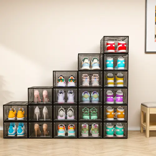 7CODE 24-Pack Transparent Shoe Box Storage Set, Durable Thick Hard Plastic Home Supplies with Magnetic Acrylic Flip-Top Lid, Shoe Rack Organizer for Home Organization Storage